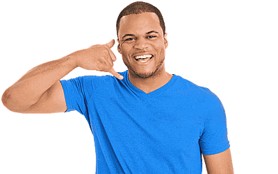 Budget guy showing a call me sign